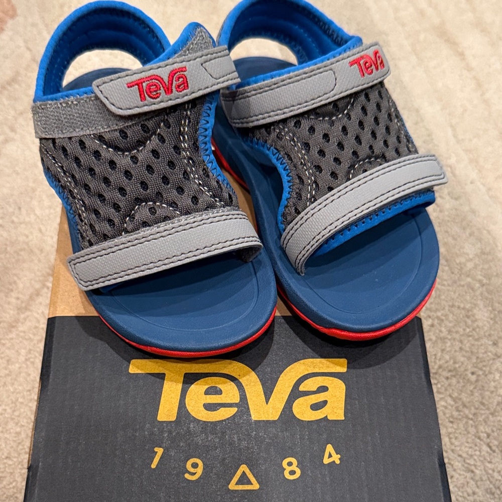 Teva Kids' Gray and Blue Sandals with Red Accents Boy’s Size 4